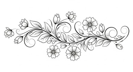 Black and White Floral Vine Illustration.