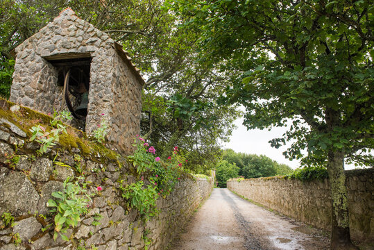 Bell shelter on the edge of the path from the port to the Belvoir Bay, Herm Island, Bailiwick of Guernsey, United Kingdom