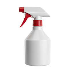 A clean white plastic spray bottle with a vibrant red trigger and nozzle, designed for cleaning solutions or plant misting. isolated PNG with Transparent Background