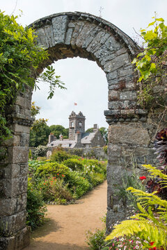 The walled garden with the house in the background, La Seignerie, Sark island, Channel Islands, Bailiwick of Guernsey, United Kingdom