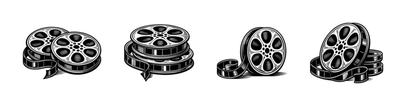 Film reel flat vector icons set. Cinema and movie reel illustrations