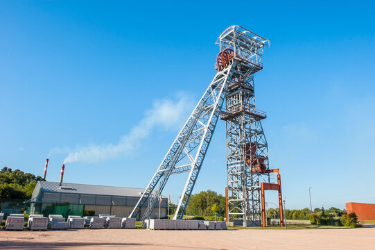 Headframe of the former mine shaft named Saint-Joseph, Saint-Eloy-les-Mines, Puy-de-Dome department, Auvergne-Rhone-Alpes region, France, Europe