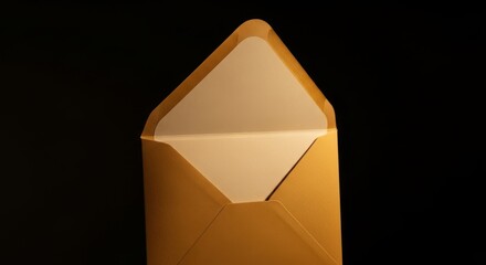 Open empty golden brown envelope on a dark background