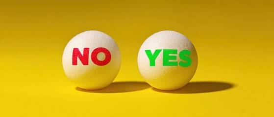 The Foam Balls Showing Contrasting Yes and No Choices on Yellow Background