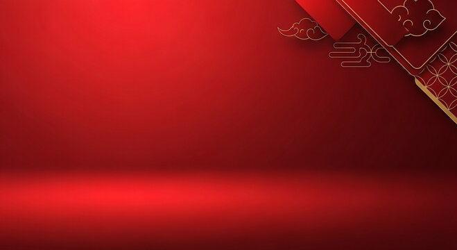 Vibrant red backdrop featuring sophisticated Asian cultural design accents, ideal for festive banners, holiday promotions, and seasonal greetings