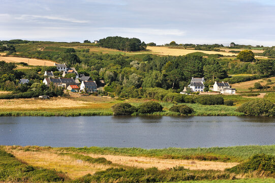 Laoual pond near the Baie des Trepasses or Bay of Dead located between the Pointe du Raz and the Pointe du Van, Cap Sizun, Finistere department, Brittany region, France