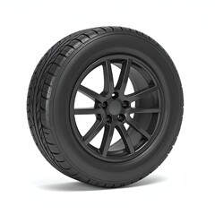 Fototapeta premium Black Car Tire with Rim on White Background.