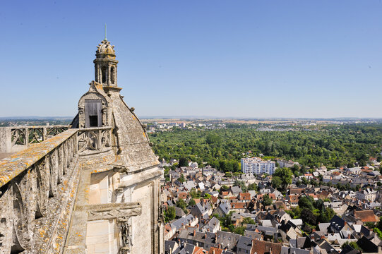 Aerial view over the historical centre of Bourges, from the top of the tower bell of the Cathedral Saint Stephen, France