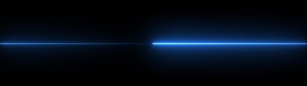 Futuristic Abstract Blue Neon Glowing Laser Lines wide screen Transition &ndash; Shiny Saber Animation Moving Left to Right in ultrawide on Black Background.4k video