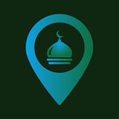 Fototapeta premium Blue Gradient Map Marker with Mosque Dome Symbol