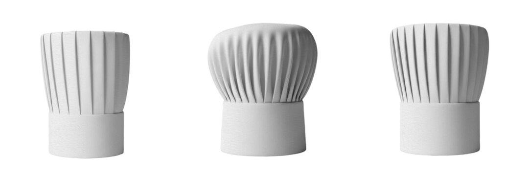 White Chef Hat Set, Realistic Professional Toque Blanche Collection Isolated on Transparent PNG