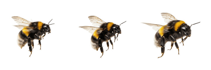 Realistic Bumblebees Set, Flying Honey Bees Collection Isolated on Transparent PNG © Janwar