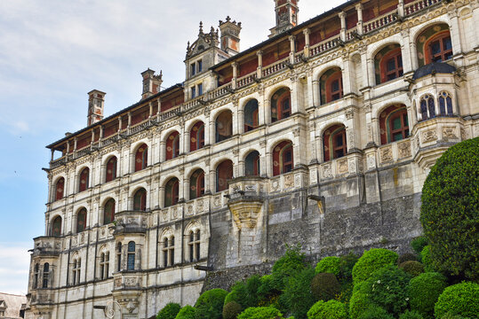 Renaissance style of the facade of the loges, rear of the Francis I wing of the Royal Chateau de Blois, Loir-et-Cher department, Centre-Val de Loire region, France, Europe