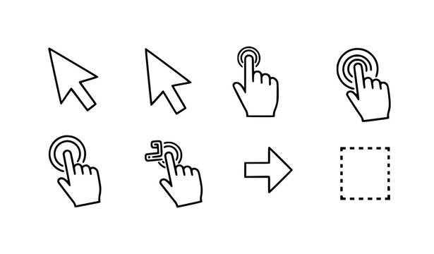 Interactive mouse cursor icons arrow hand click line vector illustration