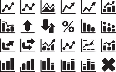 Fototapeta premium Diverse set of modern black icons for financial performance and economic indicators on white