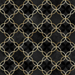 Watercolor Trellis Geometric Pattern in Black and Gold