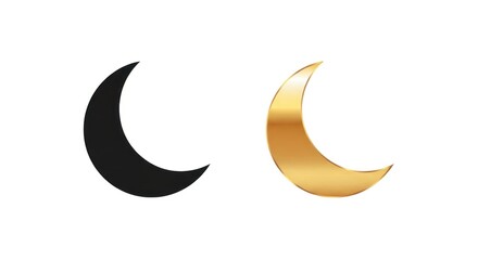 Two moon illustrations: black moon and golden moon on a white background, night concept.