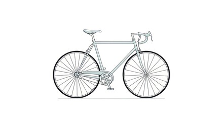 Fototapeta premium Illustration of a sleek road bike with clean lines, sport and healthy lifestyle concept, isolated on white, promoting cycling, recreation, and transportation.