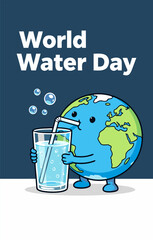 Illustration celebrating World Water Day with the Earth drinking water