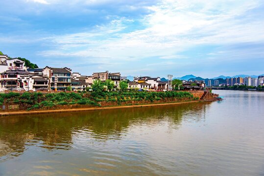XinAn River at TunXi Ancient Street. Huangshan City, Anhui Province, China. The street existed since the Southern Song Dynasty 900 years ago.