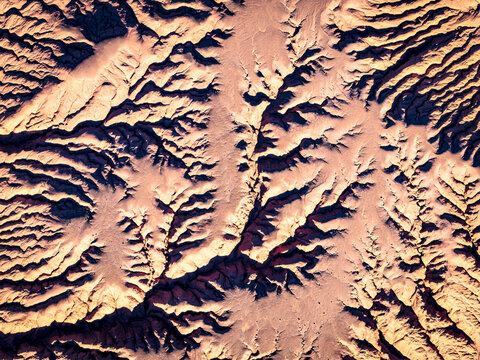 Red rock formations, aerial view, Labyrinth desert, Puna, Salta, Argentina