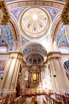 Decorated dome and ceiling in the nave inside the Chiesa Nostra Signora Candelaria De La Vina church, Salta, Argentina