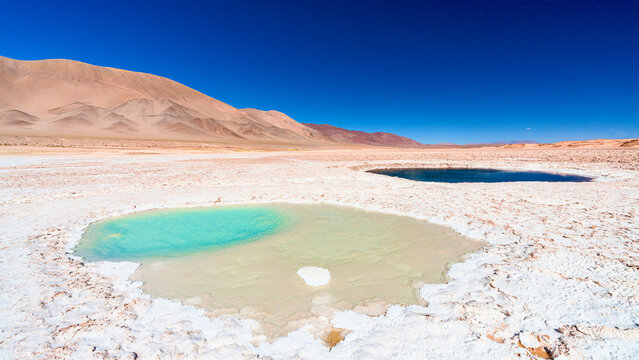 Turquoise and blue salt ponds, Ojos del Mar, Tolar Grande, Argentina
