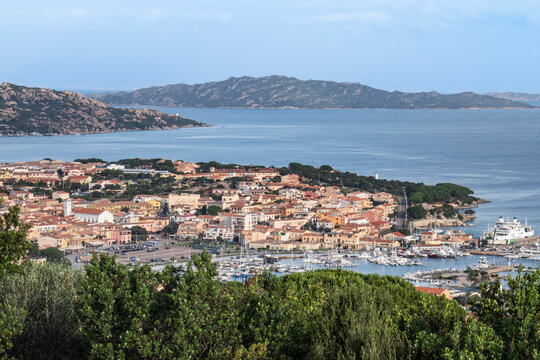 Town and harbour of Palau viewed from above, Sardinia, Italy, Europe