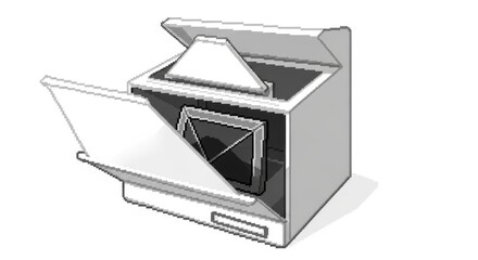Pixel art open box with folded document and compartment inside
