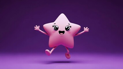 Cute Anthropomorphic Pink Star Character Jumping with Joy in Playful 3D Silliness Style