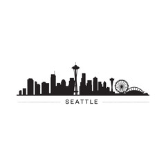 Obraz premium A stark black skyline silhouette depicts the city of seattle washington