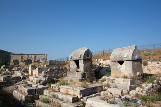 Lycian Sarcophagi, Patara Ancient City (origins back to 5, 500 BC), Patara National Park, Antalya, Turkey