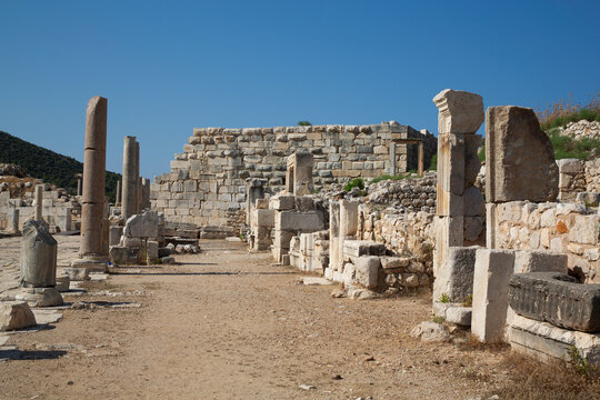 Marble Columns, Shop Entrances (left), Harbor Street, 2nd Century BC, Patara Ancient City (origins back to 5, 500 BC), Patara National Park, Antalya, Turkey
