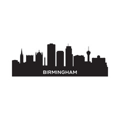 Naklejka premium A striking black silhouette of the birmingham skyline against a white background