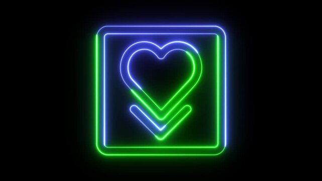 Neon heart symbol with checkmark download motion