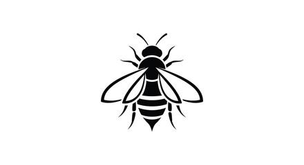 A striking black silhouette of a honeybee with detailed wings and body markings creating a bold image silhouette © jivect02
