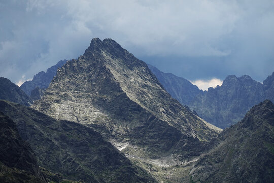 Mountain scenery in the High Tatras above the resort town of Strbske Pleso, Tatra National Park, Slovakia