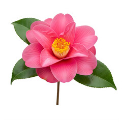 A pink flower with green leaves on a white background isolated on transparent background