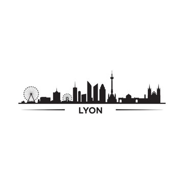 A striking black silhouette of the lyon skyline with city name text