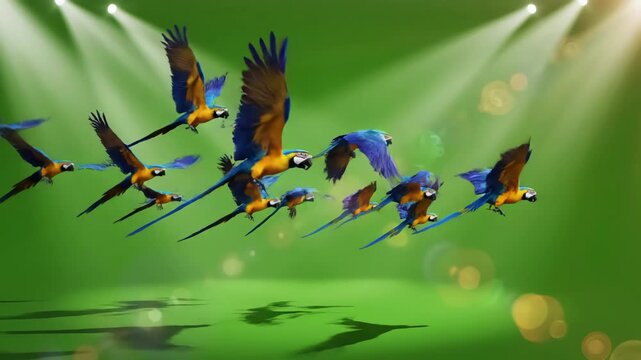 Green Screen birds on the scene 1 with distortion, overlay, glitch, static noise, scan lines black background, 4k animated video loop