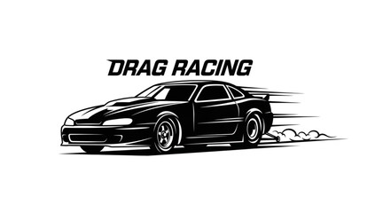 Black Sports Car Drag Racing Illustration. © FAUZI