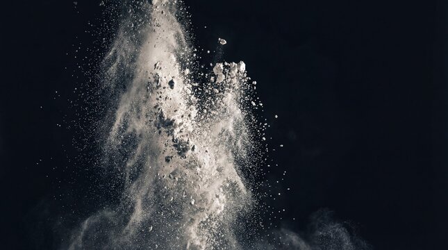 Macro of magnesium chalk explosion frozen mid air with dramatic light