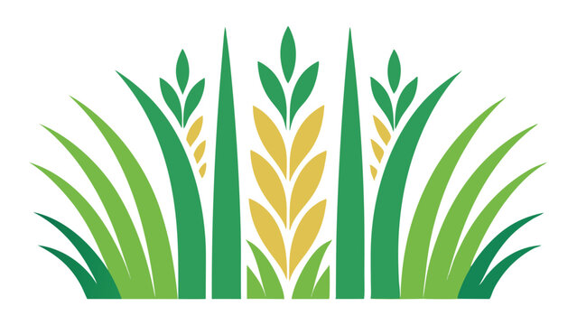 Abstract geometric vector icon featuring vibrant green grass and golden wheat stalks, symbolizing sustainable agriculture, nature's bounty, and organic farming principles