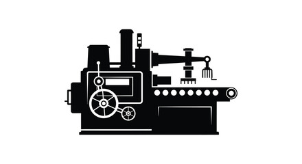 Obraz premium A detailed black and white illustration of a vintage steam engine showcasing industrial design in silhouette high quality