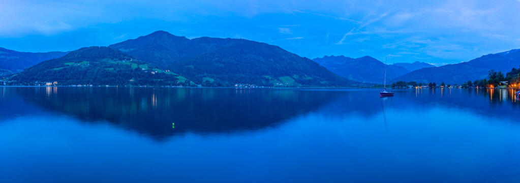 View of mountains and Lake Zell at dusk, Zell am See, Salzburg, Austria, Europe