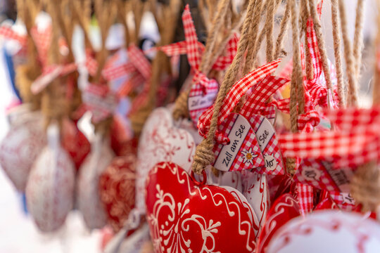 View of souvenirs in Zell am See on a sunny day, Zell am See, Salzburg, Austria, Europe