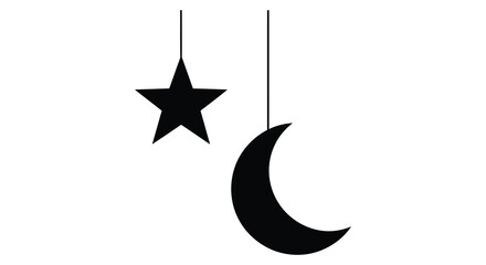 A simple minimalist composition featuring a star and crescent moon presented as a striking silhouette high quality professional © jivect02