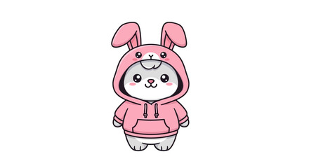 Obraz premium Cute Kawaii Bunny Character Wearing a Pink Hoodie Illustration