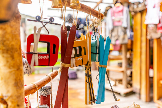 View of souvenirs at Krimml Waterfalls during summer, Krimml Waterfalls, Hohe Tauern National Park, Salzburger Land, Austria, Europe