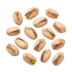 A collection of pistachios on a white background isolated on transparent background